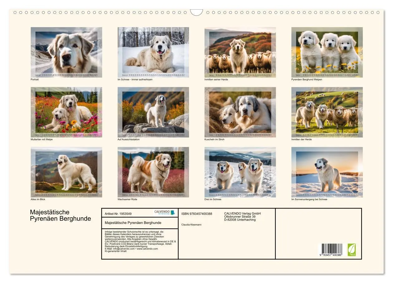 Bild: 9783457400388 | Majestätische Pyrenäen Berghunde (Wandkalender 2026 DIN A2 quer),...