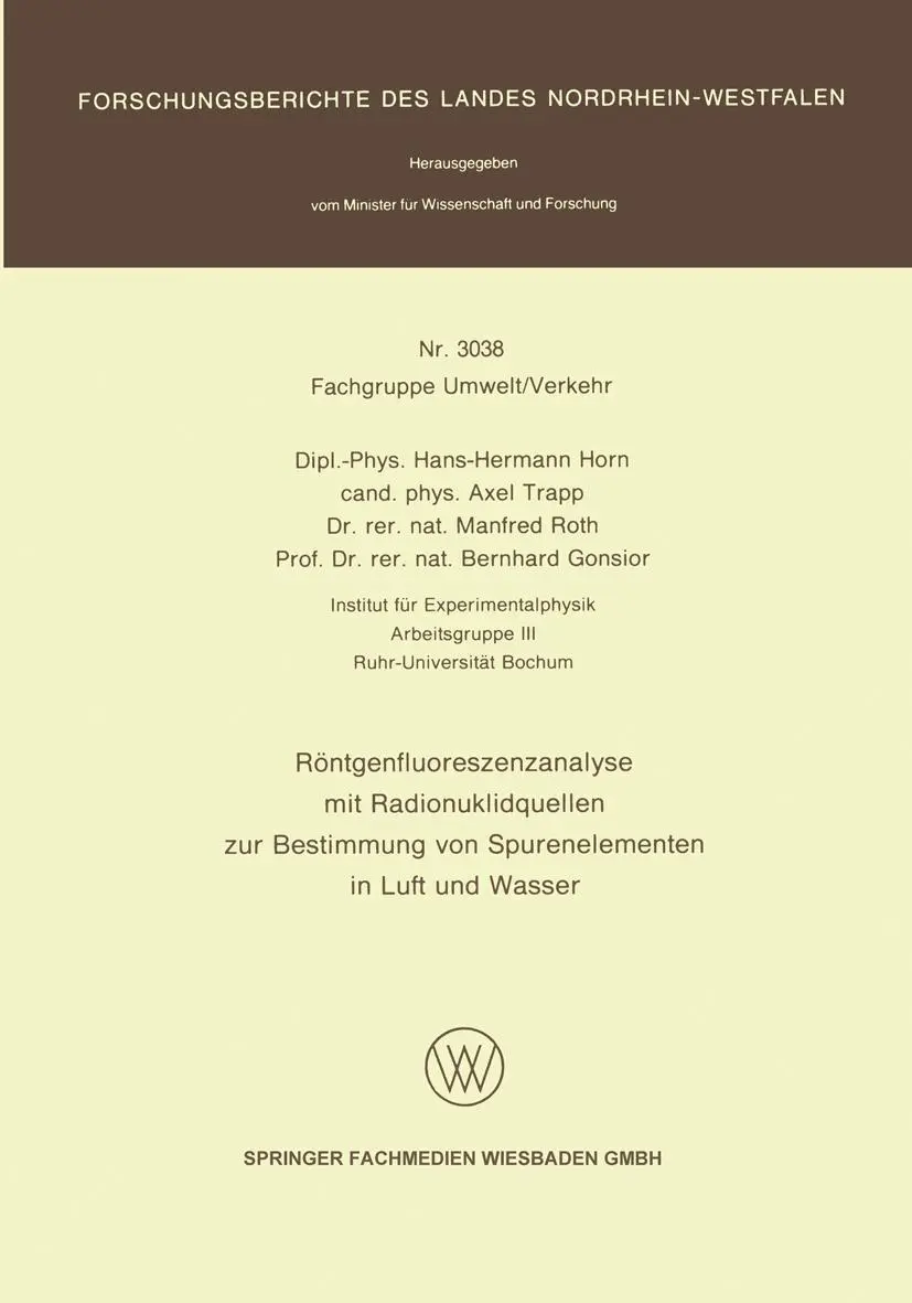 Cover: 9783531030388 | Röntgenfluoreszenzanalyse mit Radionuklidquellen zur Bestimmung von...