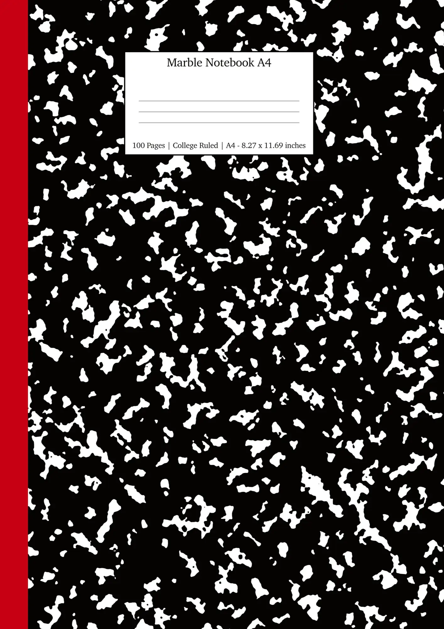 Cover: 9781989790588 | Marble Notebook A4 | Black and Red Spine College Ruled Journal | Press