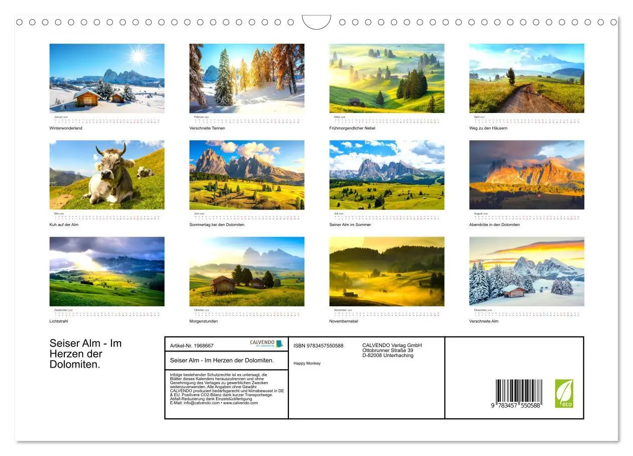Bild: 9783457550588 | Seiser Alm - Im Herzen der Dolomiten. (Wandkalender 2026 DIN A3...