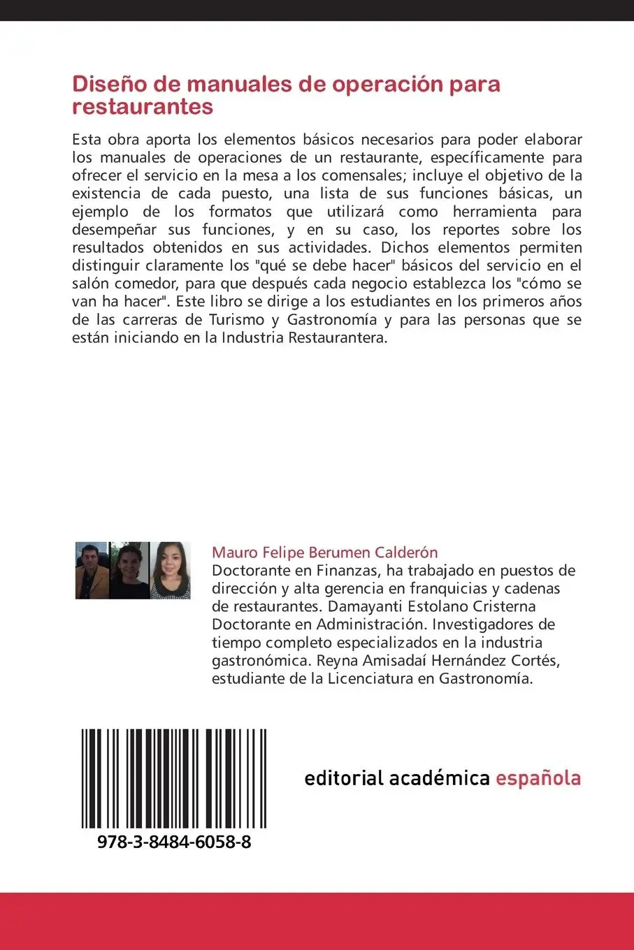 Rückseite: 9783848460588 | Diseño de manuales de operación para restaurantes | Calderón (u. a.)