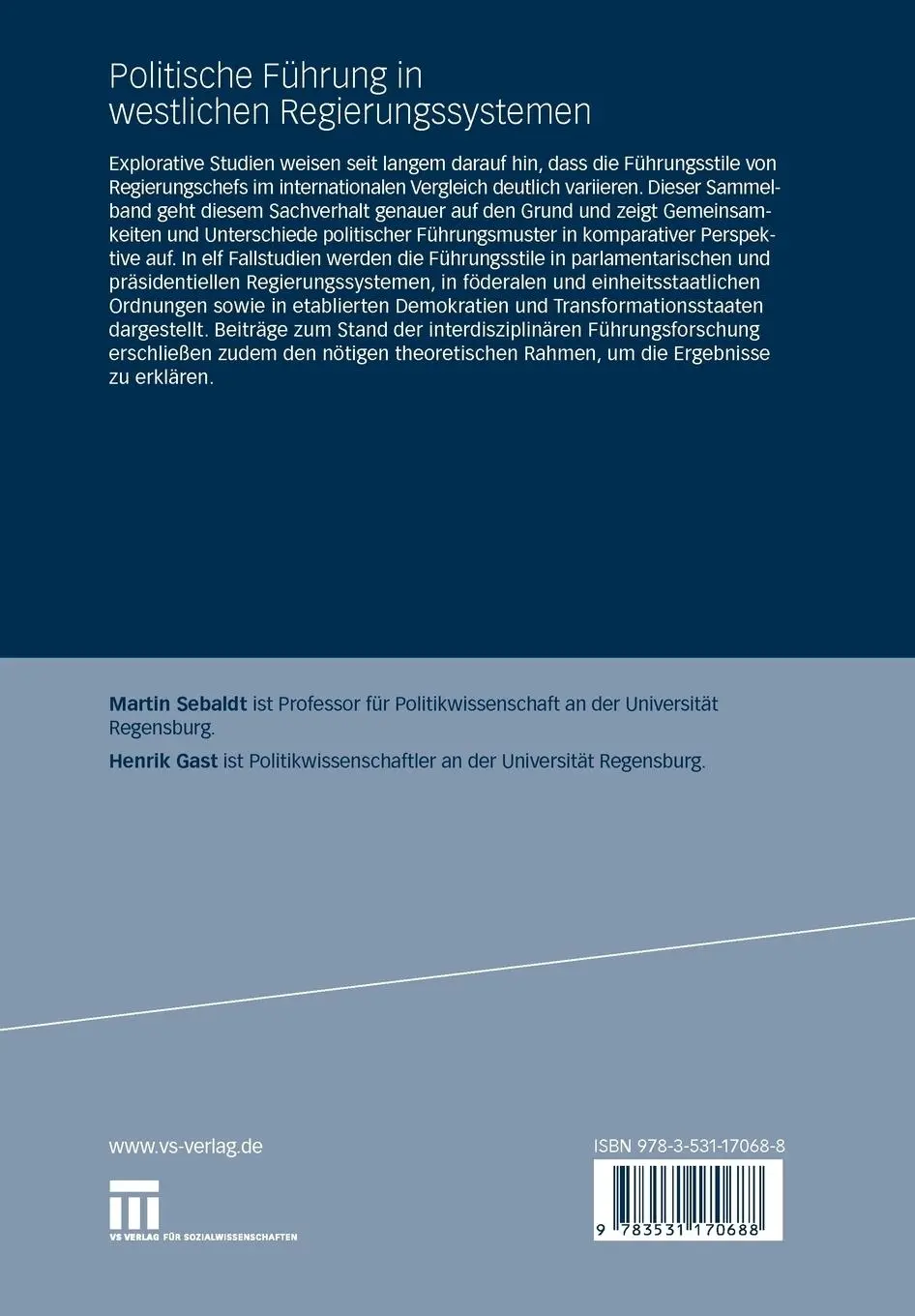 Rückseite: 9783531170688 | Politische Führung in westlichen Regierungssystemen | Gast (u. a.)