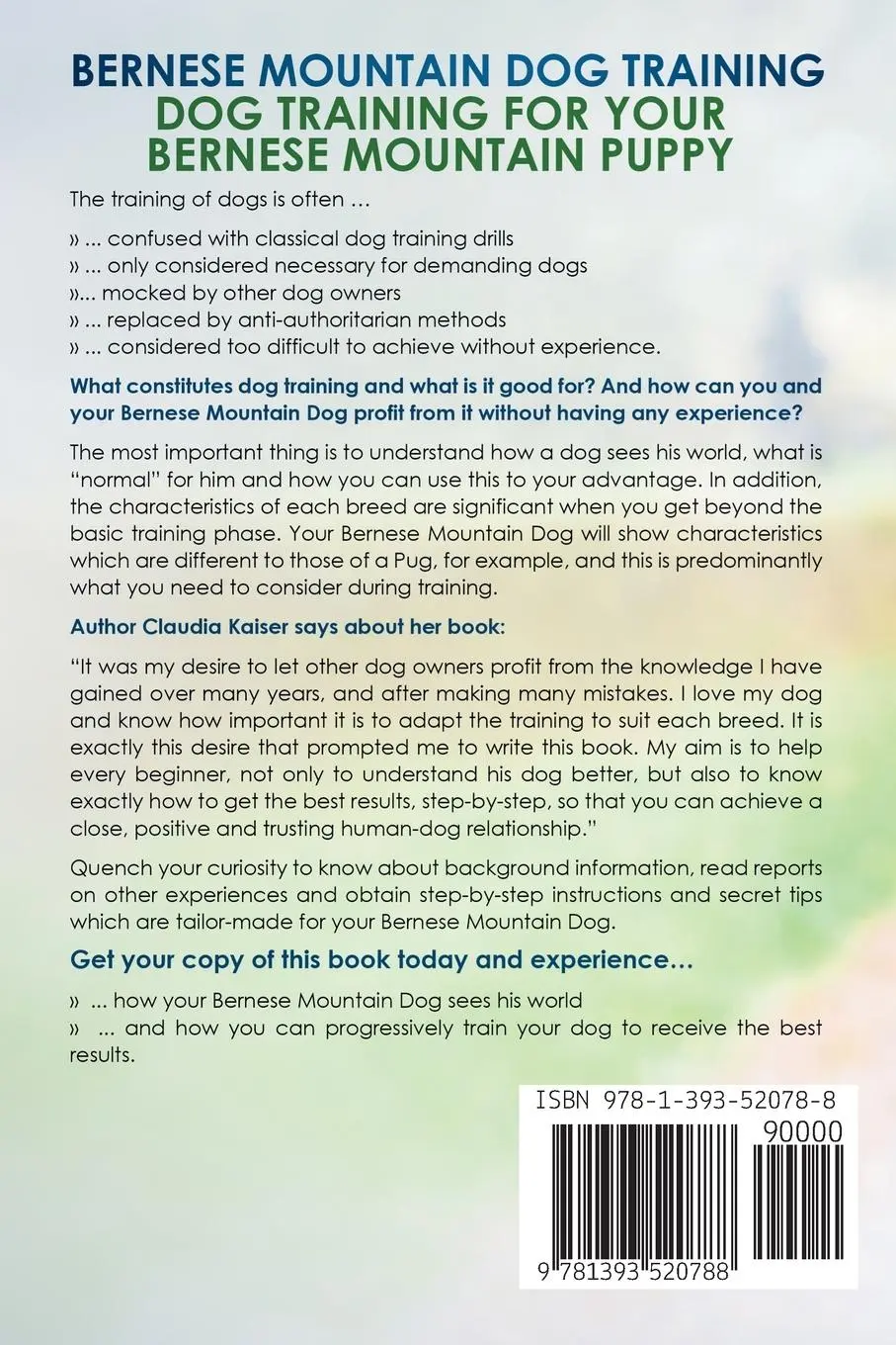 Rückseite: 9781393520788 | Bernese Mountain Dog Training | Claudia Kaiser | Taschenbuch | 2020