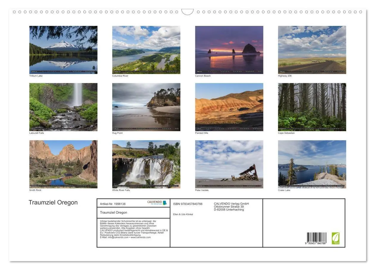Bild: 9783457840788 | Traumziel Oregon (Wandkalender 2026 DIN A2 quer), CALVENDO...