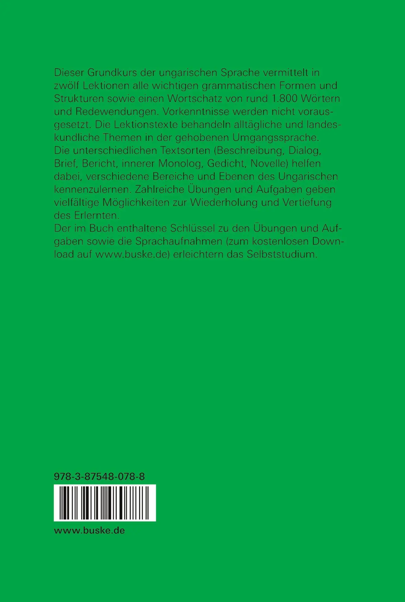 Rückseite: 9783875480788 | Lehrbuch der ungarischen Sprache | Julianna Graetz | Taschenbuch