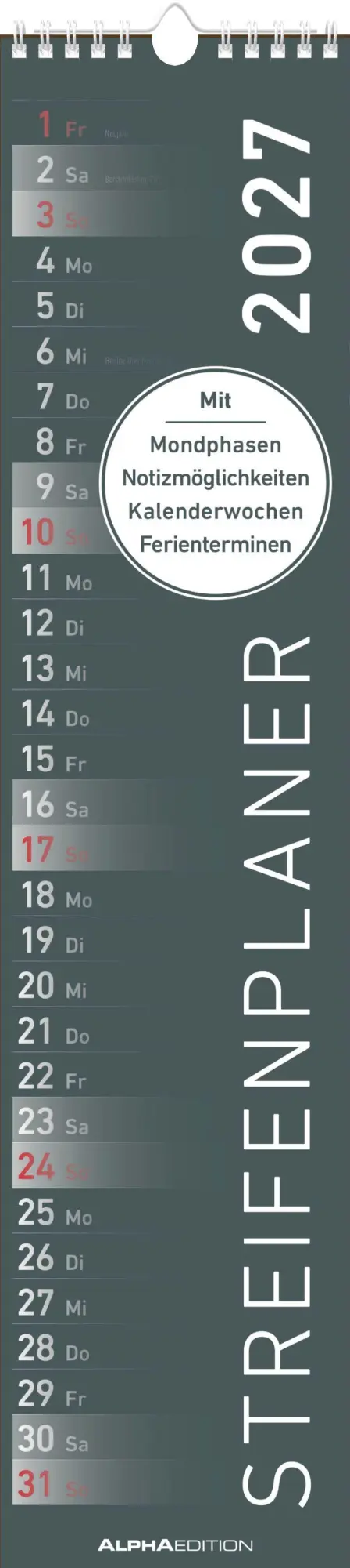 Cover: 4069095010888 | Streifenplaner SCHWARZ 2027 | Neumann Verlage GmbH &amp; Co KG | Kalender