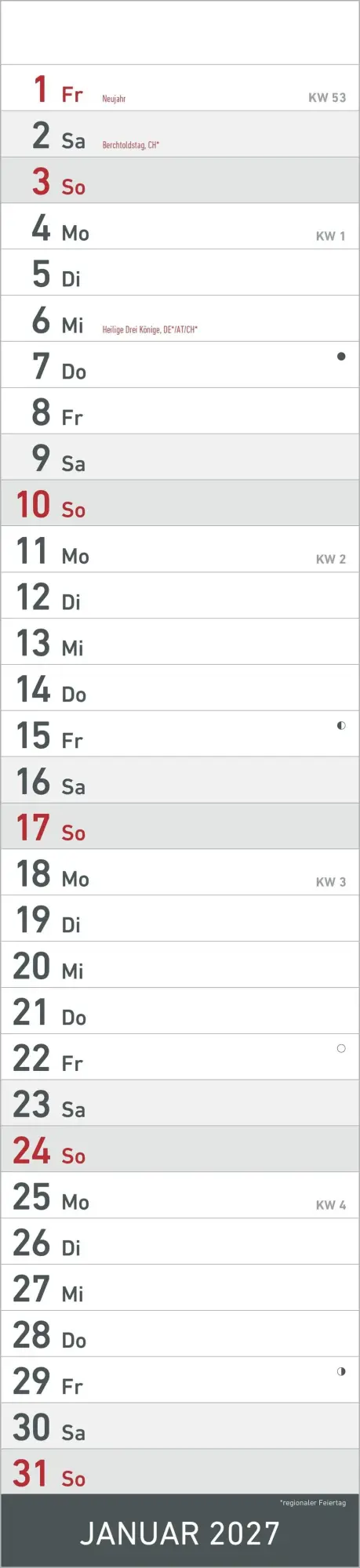 Bild: 4069095010888 | Streifenplaner SCHWARZ 2027 | Neumann Verlage GmbH &amp; Co KG | Kalender