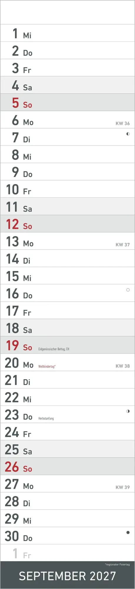 Bild: 4069095010888 | Streifenplaner SCHWARZ 2027 | Neumann Verlage GmbH &amp; Co KG | Kalender