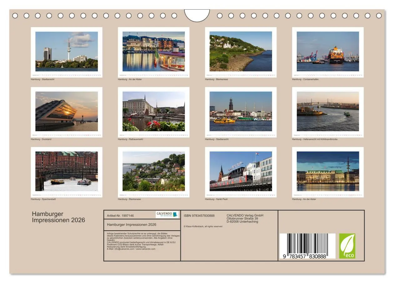 Bild: 9783457830888 | Hamburger Impressionen 2026 (Wandkalender 2026 DIN A4 quer),...