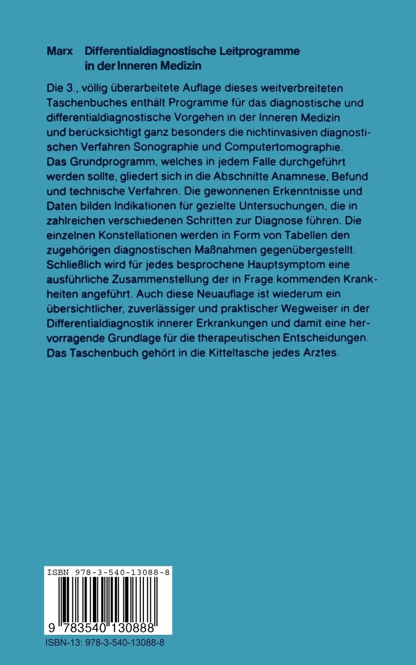 Rückseite: 9783540130888 | Differentialdiagnostische Leitprogramme in der Inneren Medizin | Buch