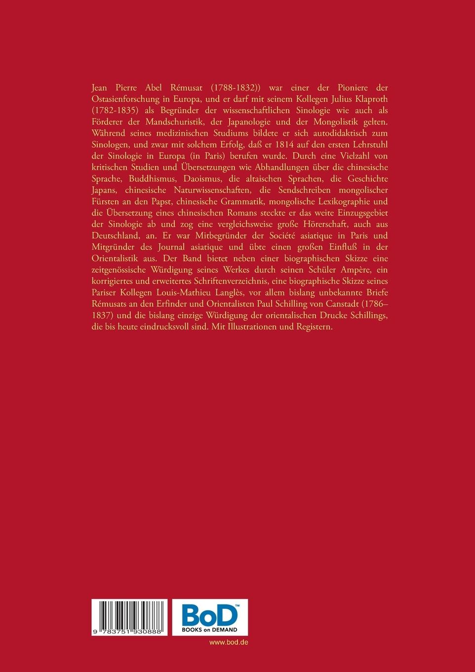 Rückseite: 9783751930888 | Jean Pierre Abel Rémusat (1788-1832) Zu Leben und Werk eines...