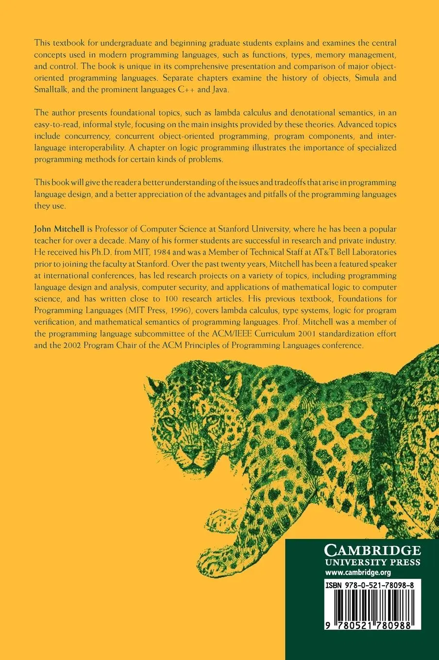 Rückseite: 9780521780988 | Concepts in Programming Languages | John C. Mitchell (u. a.) | Buch