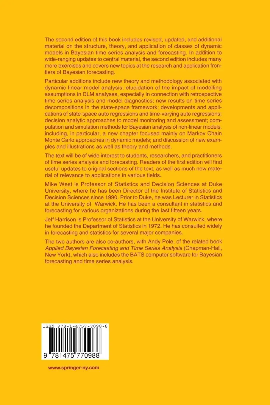 Rückseite: 9781475770988 | Bayesian Forecasting and Dynamic Models | Jeff Harrison (u. a.) | Buch