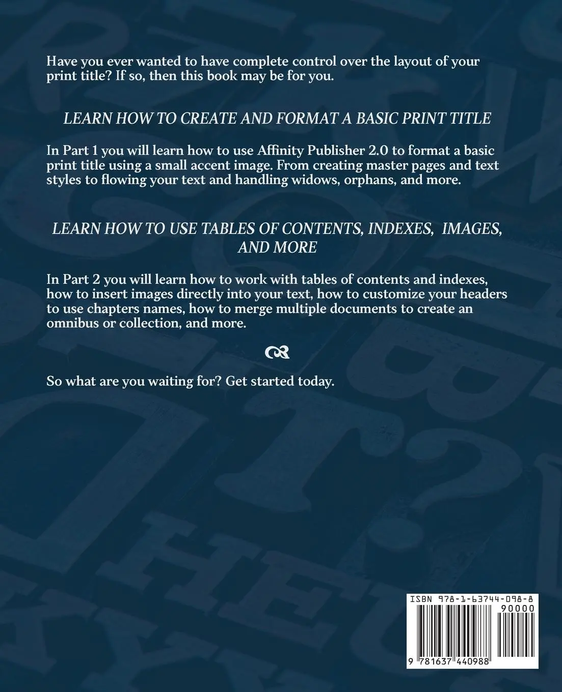 Rückseite: 9781637440988 | Affinity Publisher 2.0 for Book Formatting | M. L. Humphrey | Buch