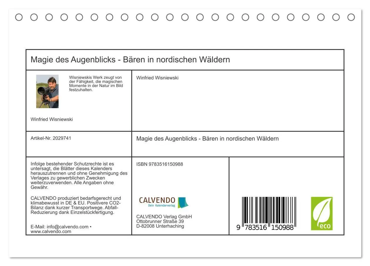 Bild: 9783516150988 | Magie des Augenblicks - Bären in nordischen Wäldern (Tischkalender...