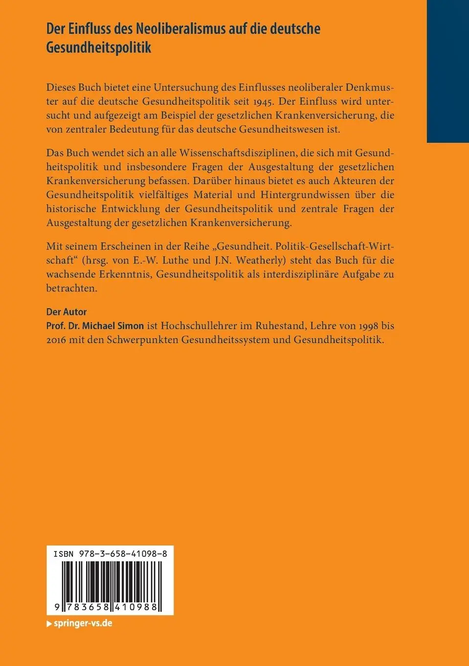 Rückseite: 9783658410988 | Der Einfluss des Neoliberalismus auf die deutsche Gesundheitspolitik