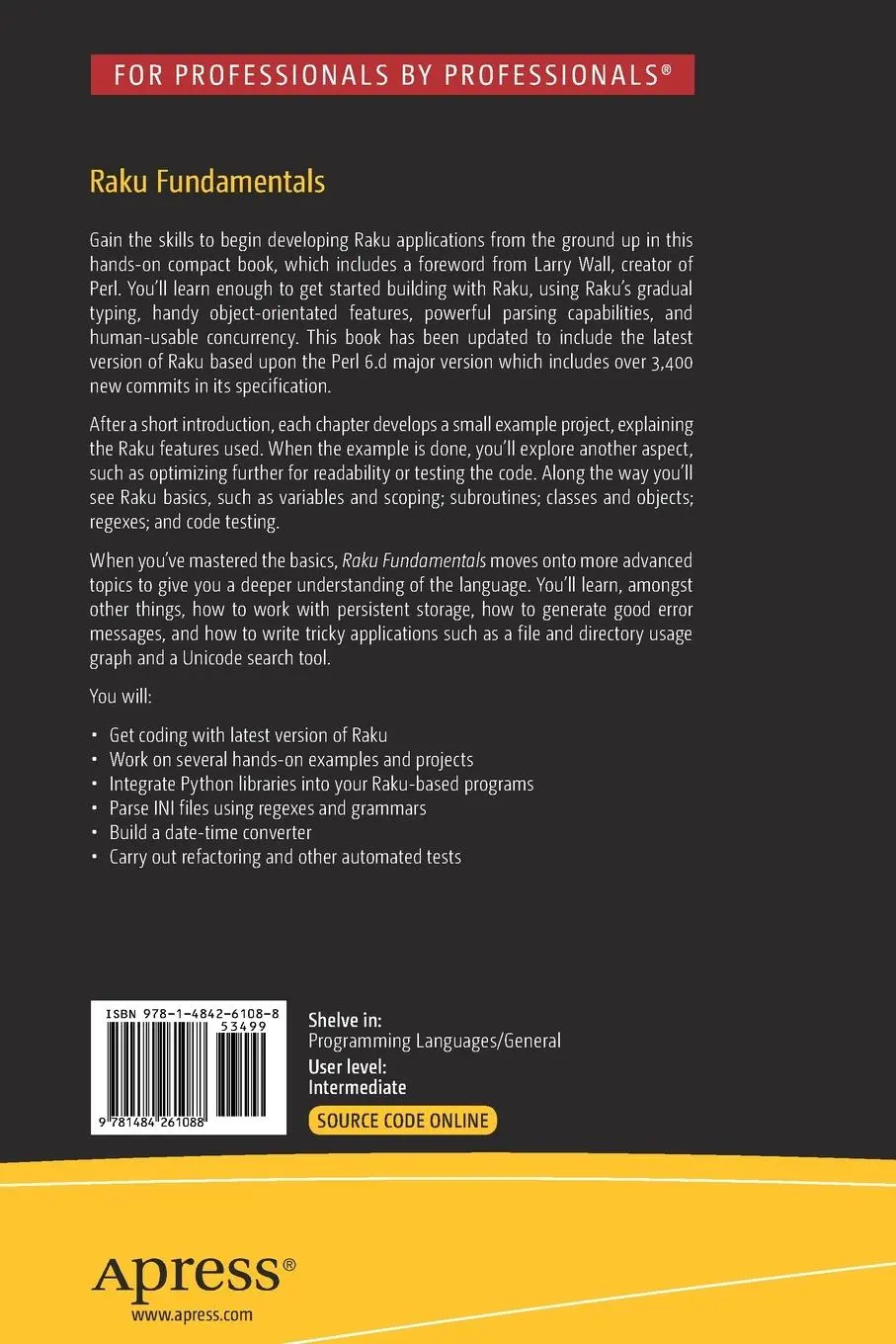 Rückseite: 9781484261088 | Raku Fundamentals | A Primer with Examples, Projects, and Case Studies