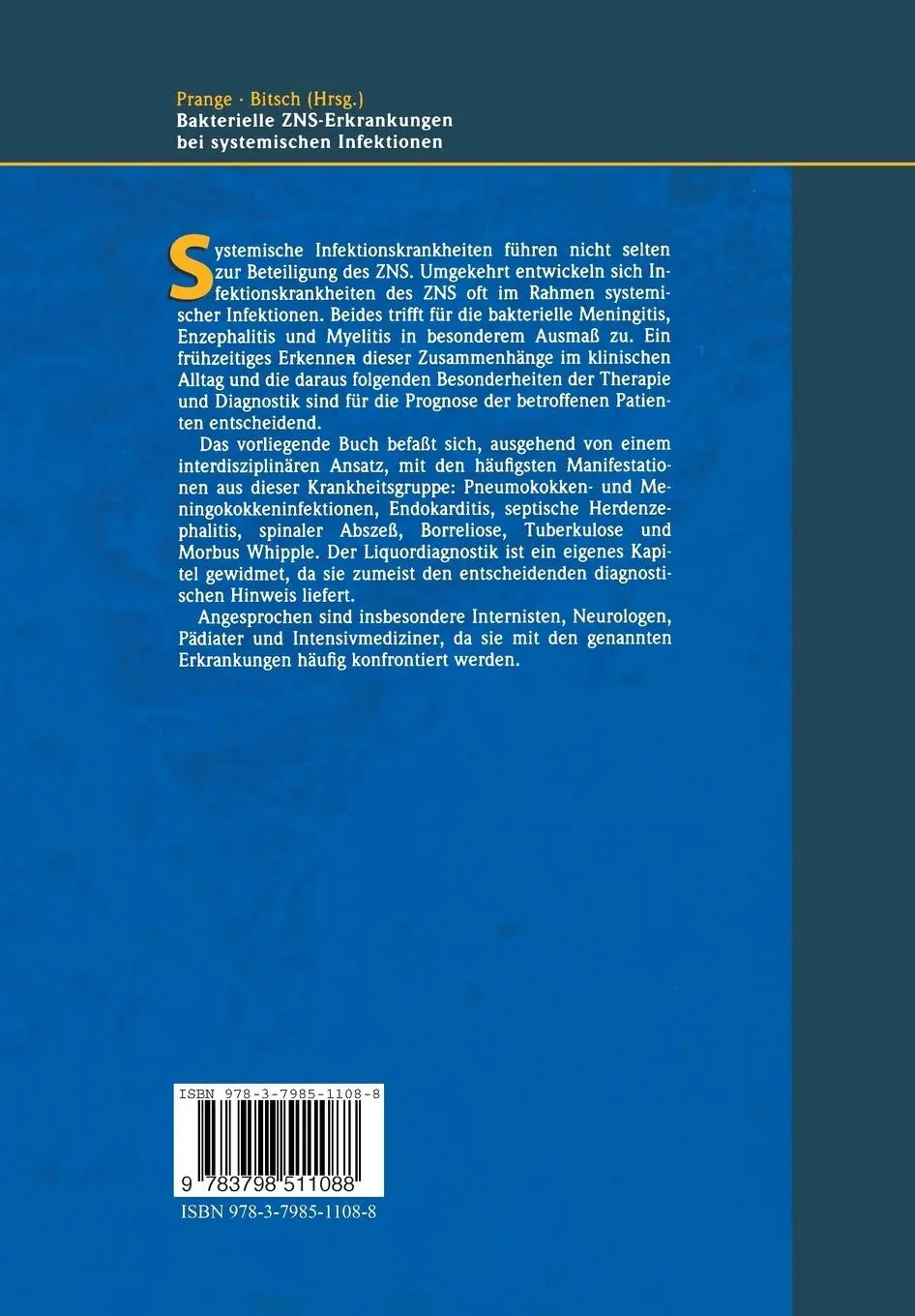 Rückseite: 9783798511088 | Bakterielle ZNS-Erkrankungen bei systemischen Infektionen | Buch | x