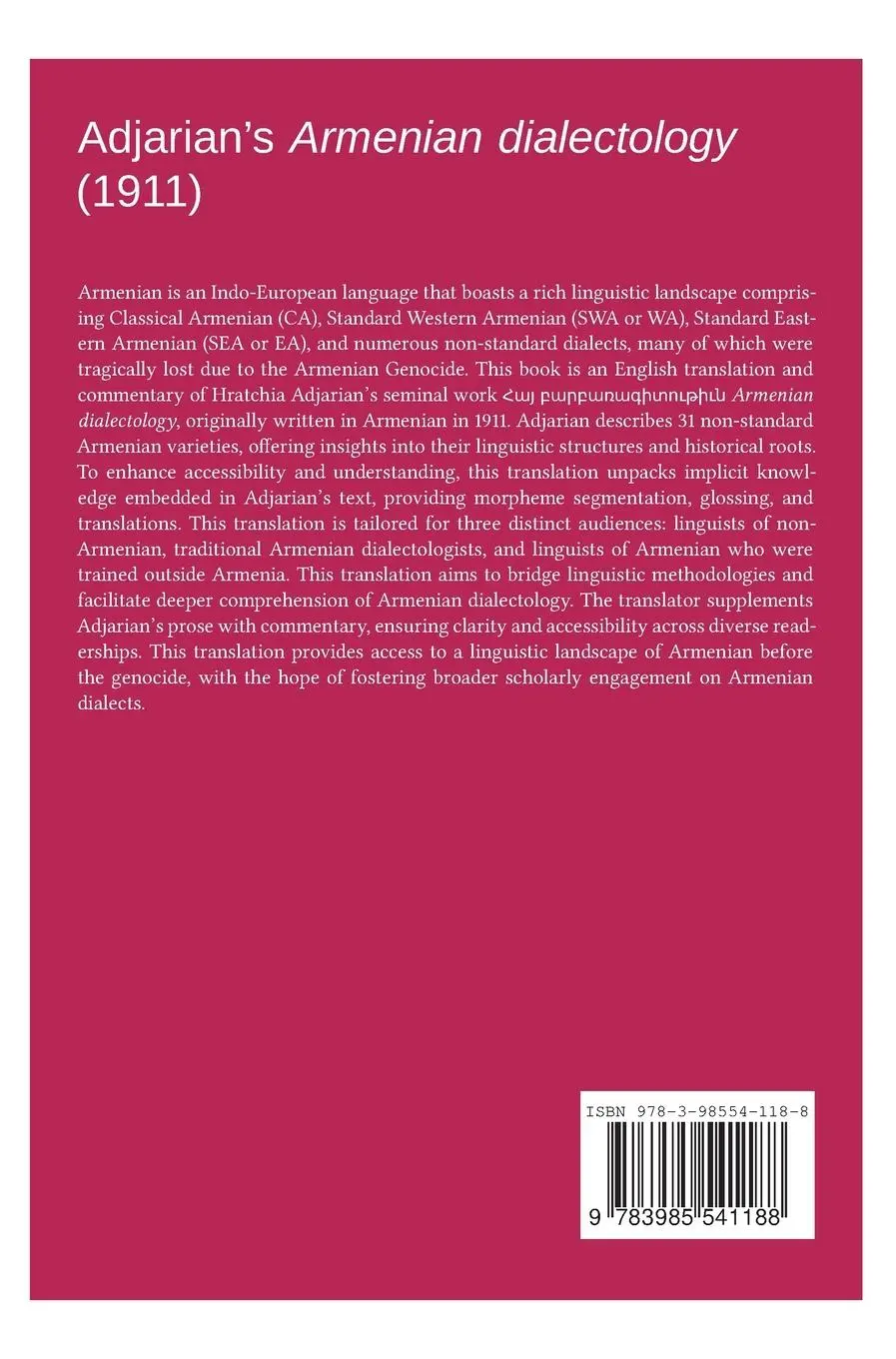 Rückseite: 9783985541188 | Adjarian's Armenian dialectology (1911) | Hossep Dolatian | Buch