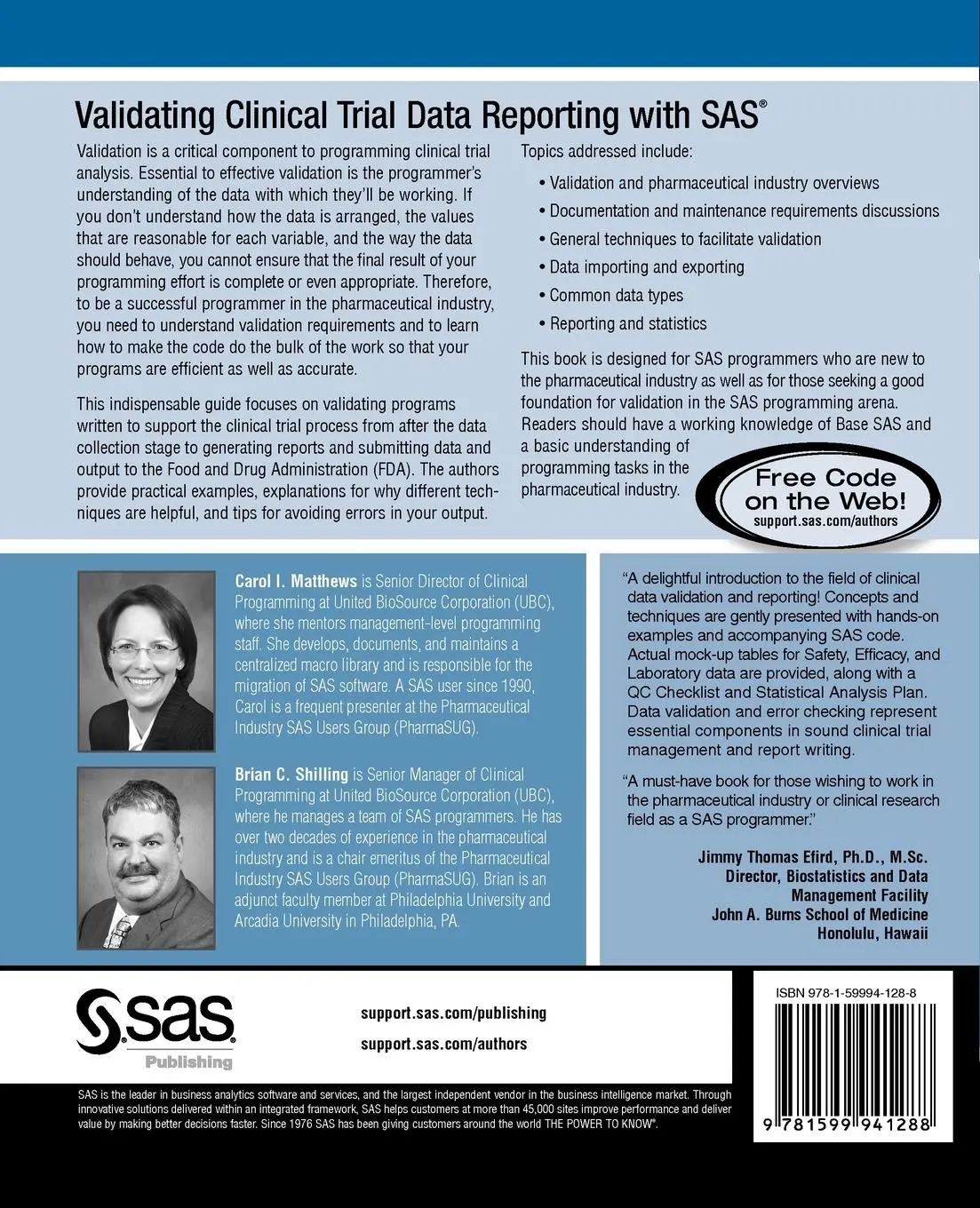 Rückseite: 9781599941288 | Validating Clinical Trial Data Reporting with SAS | Matthews (u. a.)