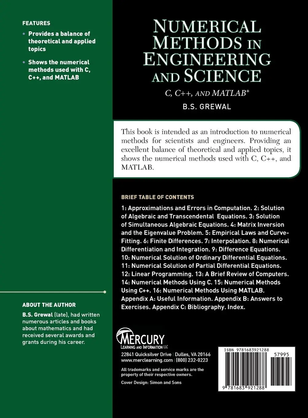 Rückseite: 9781683921288 | Numerical Methods in Engineering and Science | (C, C++, and MATLAB)
