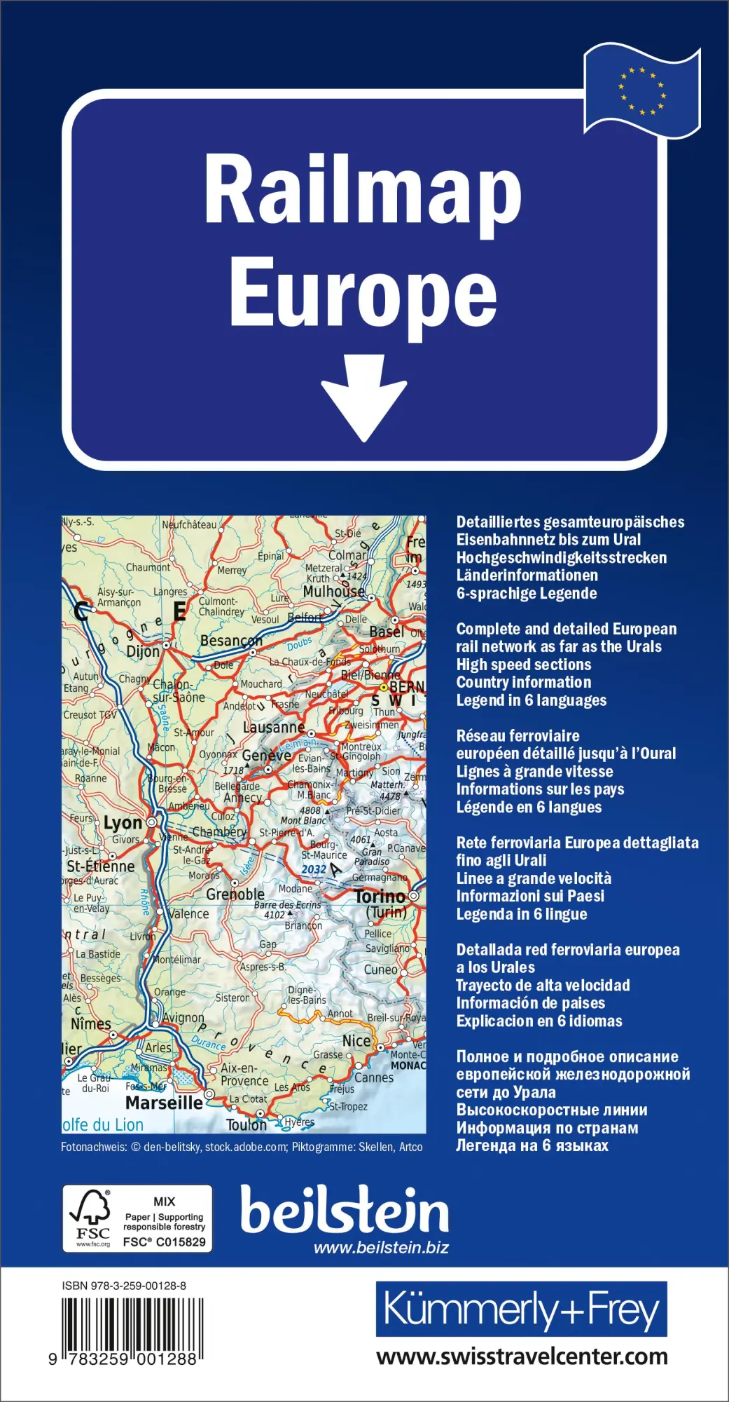 Rückseite: 9783259001288 | Kümmerly+Frey Europa, Railmap 1:5 Mio. | Hallwag Kümmerly+Frey AG