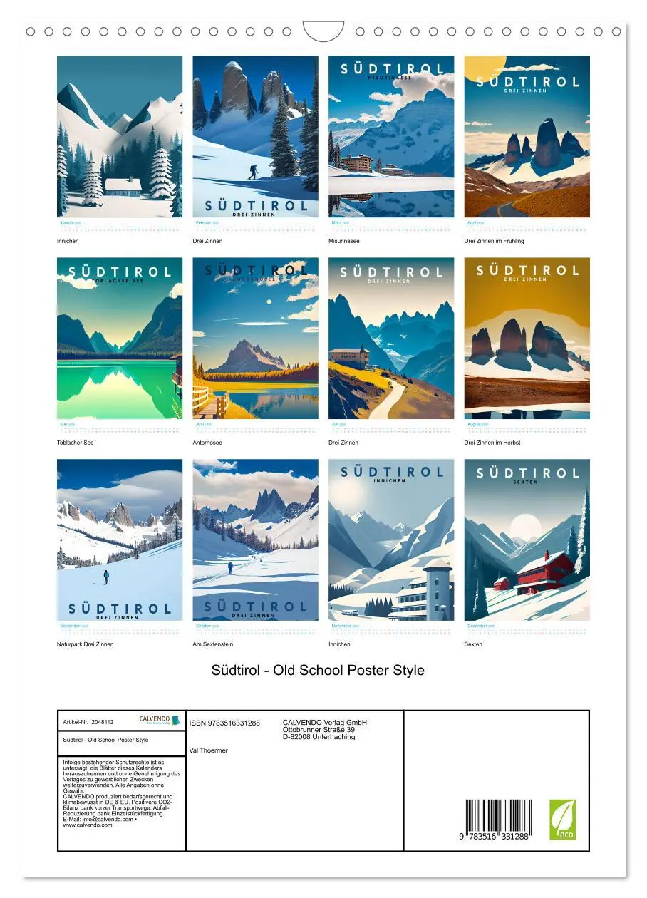 Bild: 9783516331288 | Südtirol - Old School Poster Style (Wandkalender 2026 DIN A3 hoch),...
