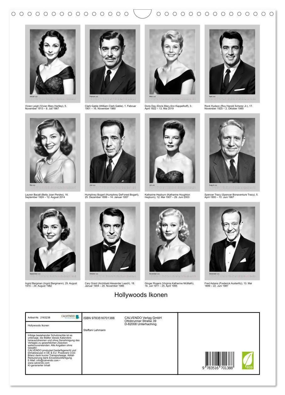 Bild: 9783516701388 | Hollywoods Ikonen (Wandkalender 2026 DIN A3 hoch), CALVENDO...