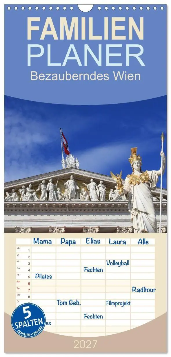 Cover: 9783594301388 | Familienplaner 2027 - Bezauberndes Wien mit 5 Spalten...
