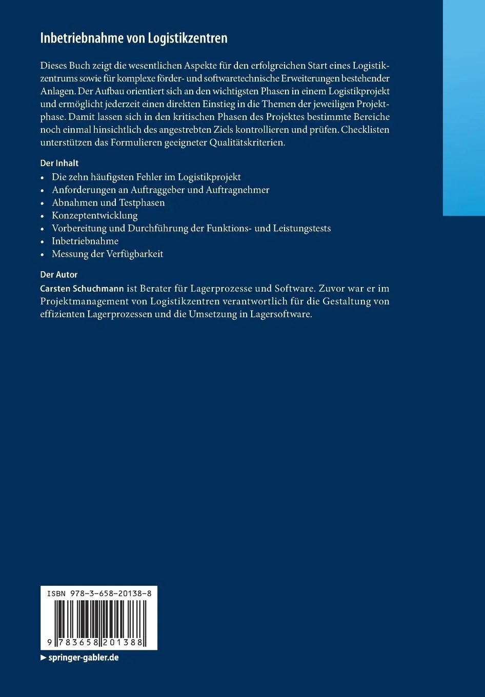 Rückseite: 9783658201388 | Inbetriebnahme von Logistikzentren | Carsten Schuchmann | Taschenbuch