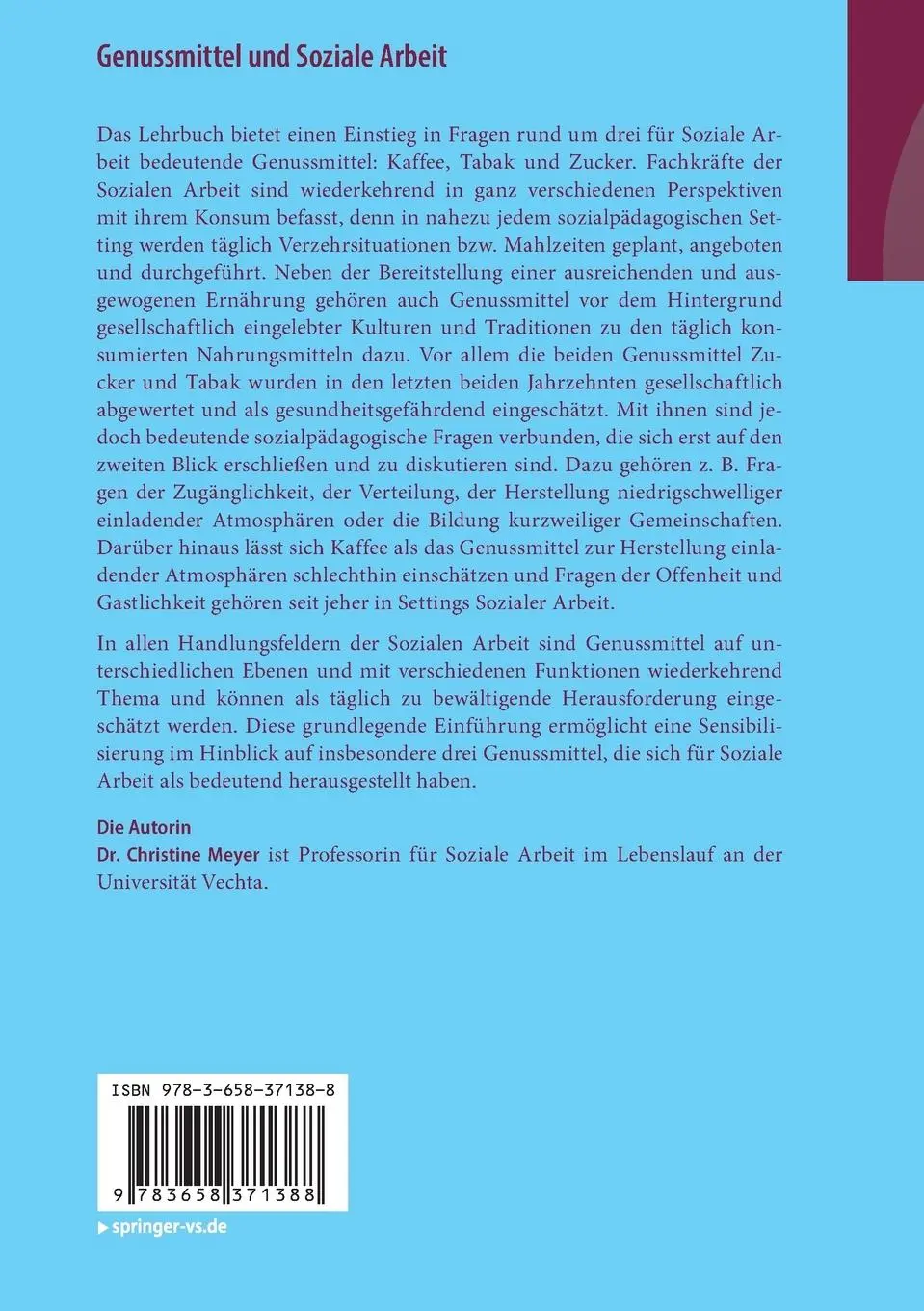 Rückseite: 9783658371388 | Genussmittel und Soziale Arbeit | Christine Meyer | Taschenbuch | vi