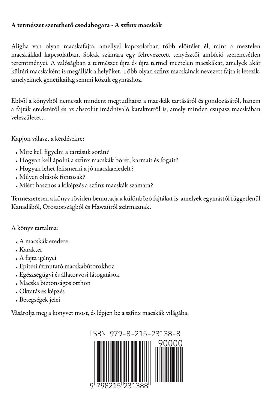 Rückseite: 9798215231388 | Szfinx (Macskafajta) | Levente Szabó | Taschenbuch | Ungarisch | 2022