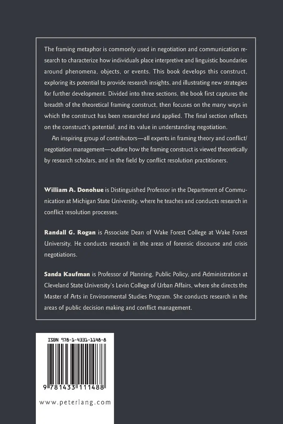 Rückseite: 9781433111488 | Framing Matters | Sanda Kaufman (u. a.) | Taschenbuch | Englisch