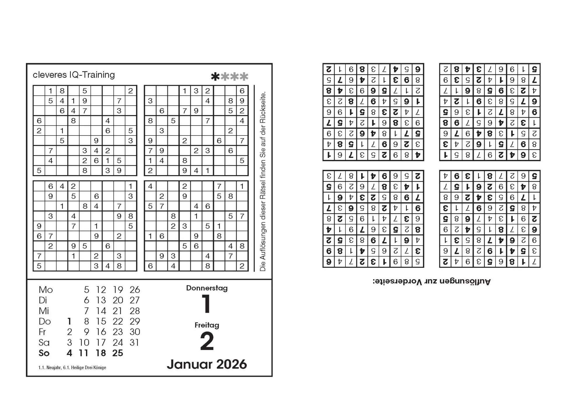 Bild: 9783809451488 | Sudokukalender 2026. Der beliebte Abreißkalender mit 800 Zahlenrätseln