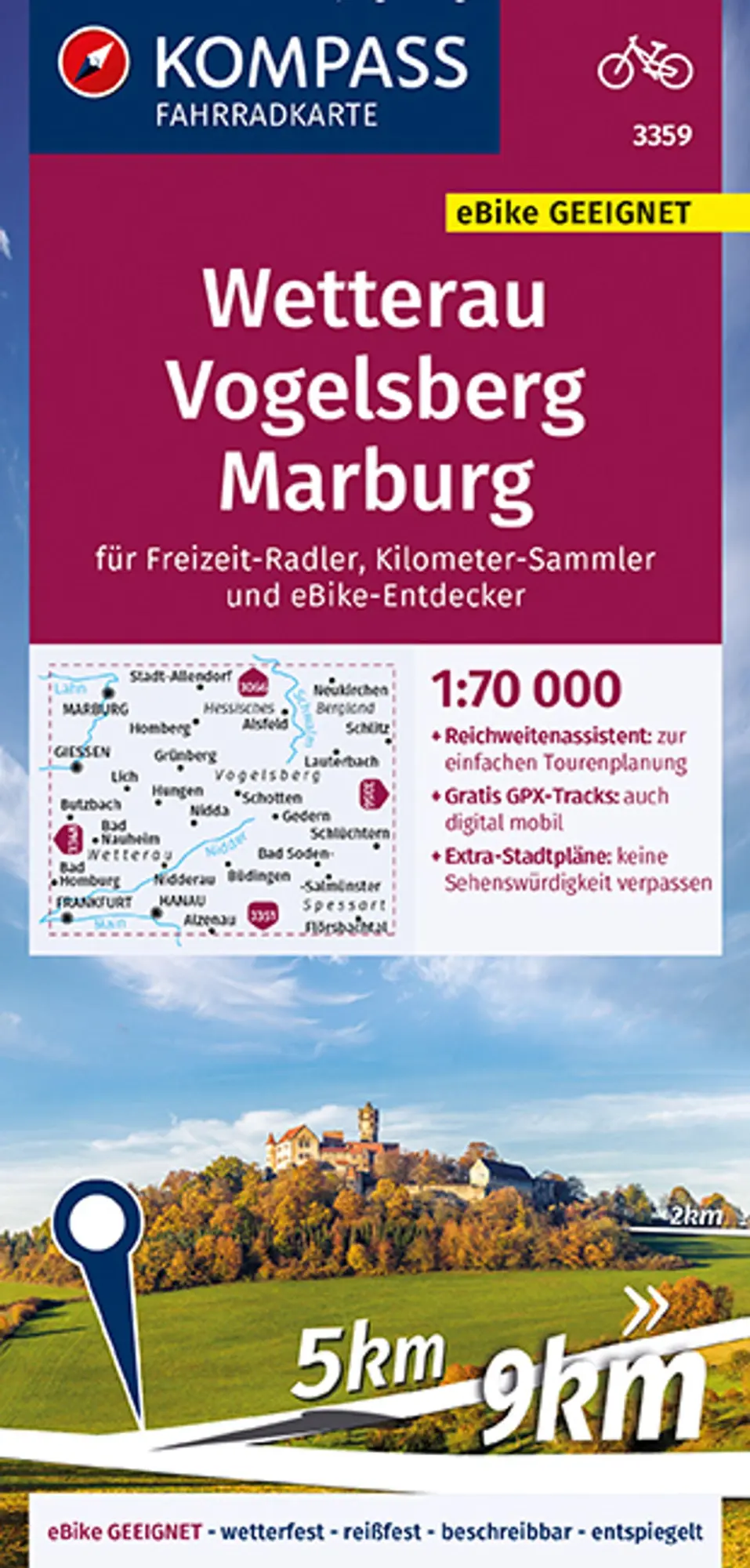 Cover: 9783991211488 | KOMPASS Fahrradkarte 3359 Wetterau, Vogelsberg, Marburg 1:70.000