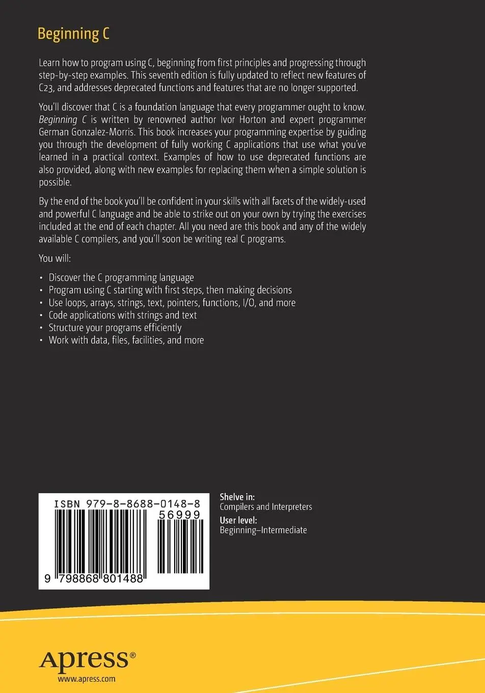 Rückseite: 9798868801488 | Beginning C | From Beginner to Pro | Ivor Horton (u. a.) | Taschenbuch