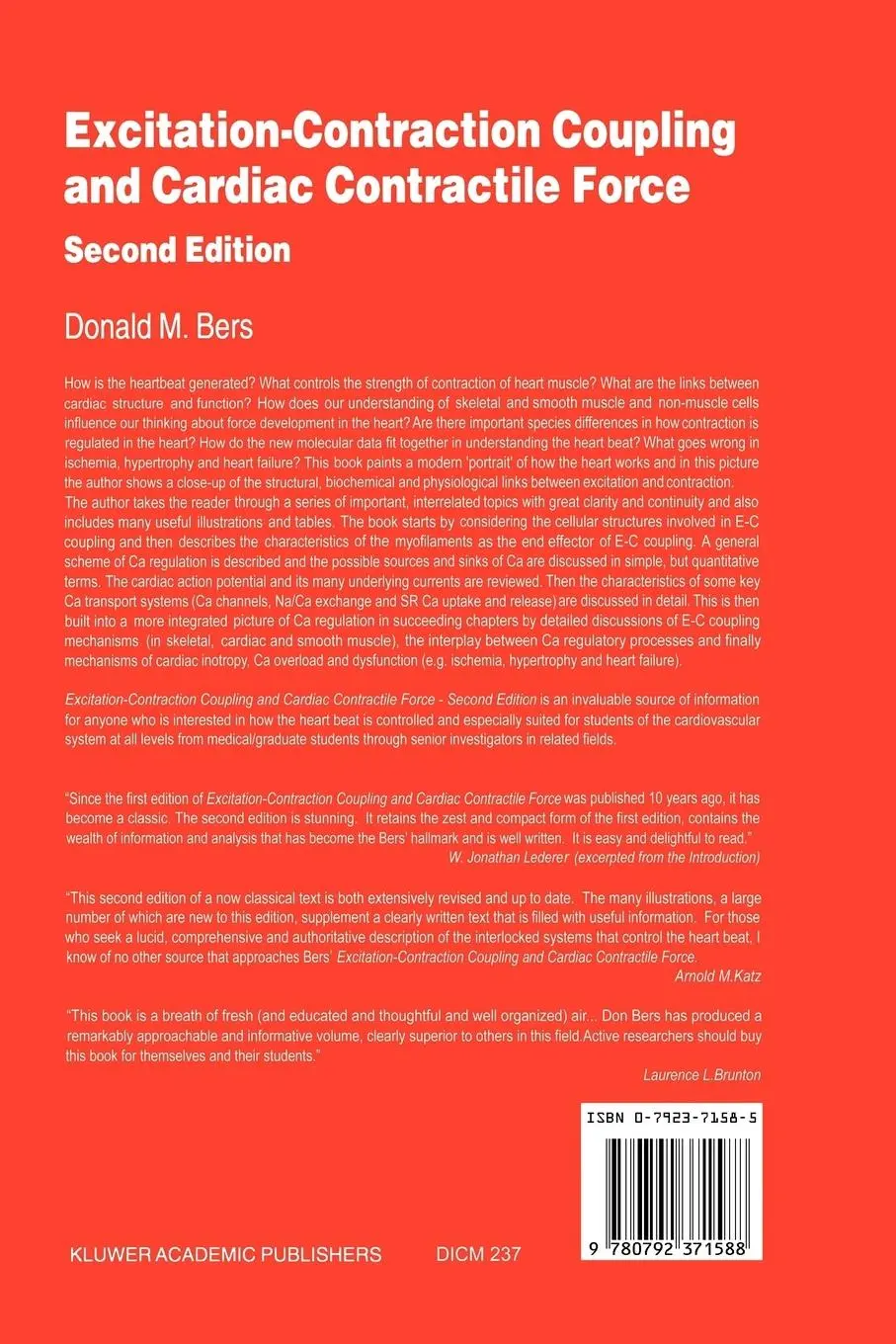 Rückseite: 9780792371588 | Excitation-Contraction Coupling and Cardiac Contractile Force | Bers