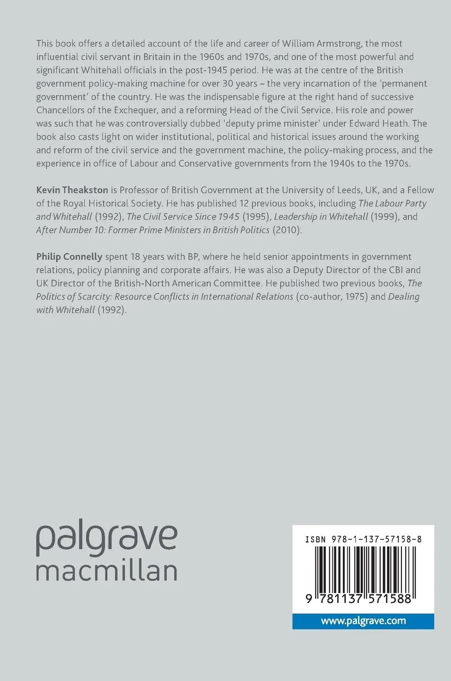 Rückseite: 9781137571588 | William Armstrong and British Policy Making | Philip Connelly (u. a.)