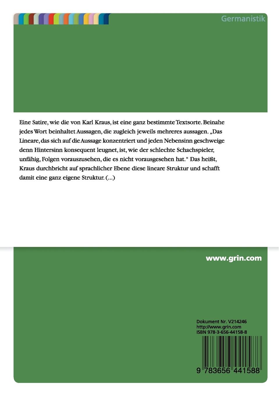 Rückseite: 9783656441588 | Karl Kraus: Die demolierte Literatur | Silke Wallner | Taschenbuch