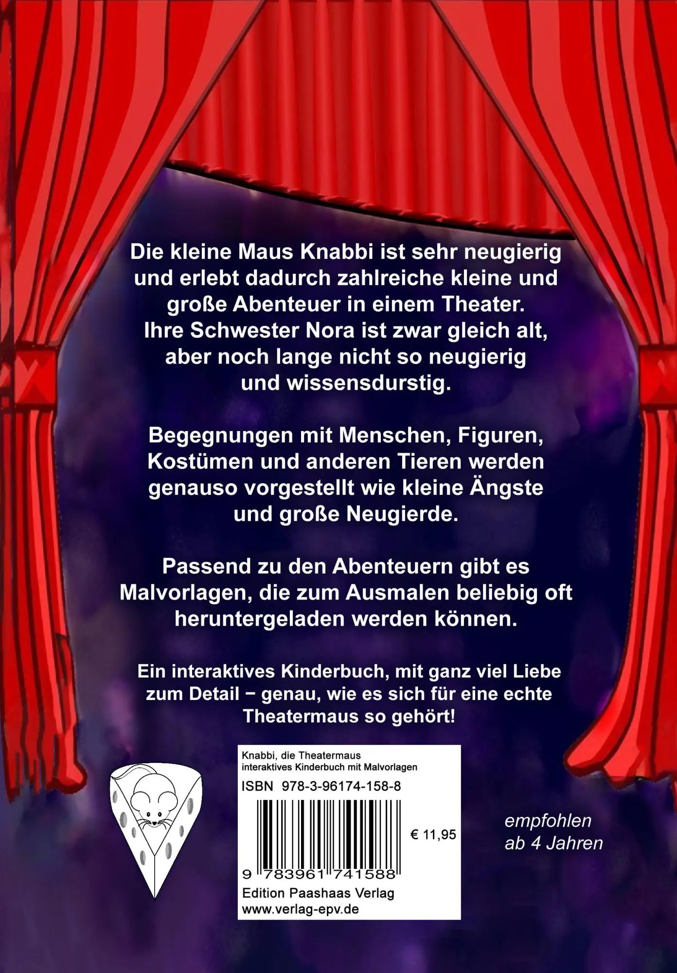 Rückseite: 9783961741588 | Knabbi, die Theatermaus | interaktives Kinderbuch mit Malvorlagen
