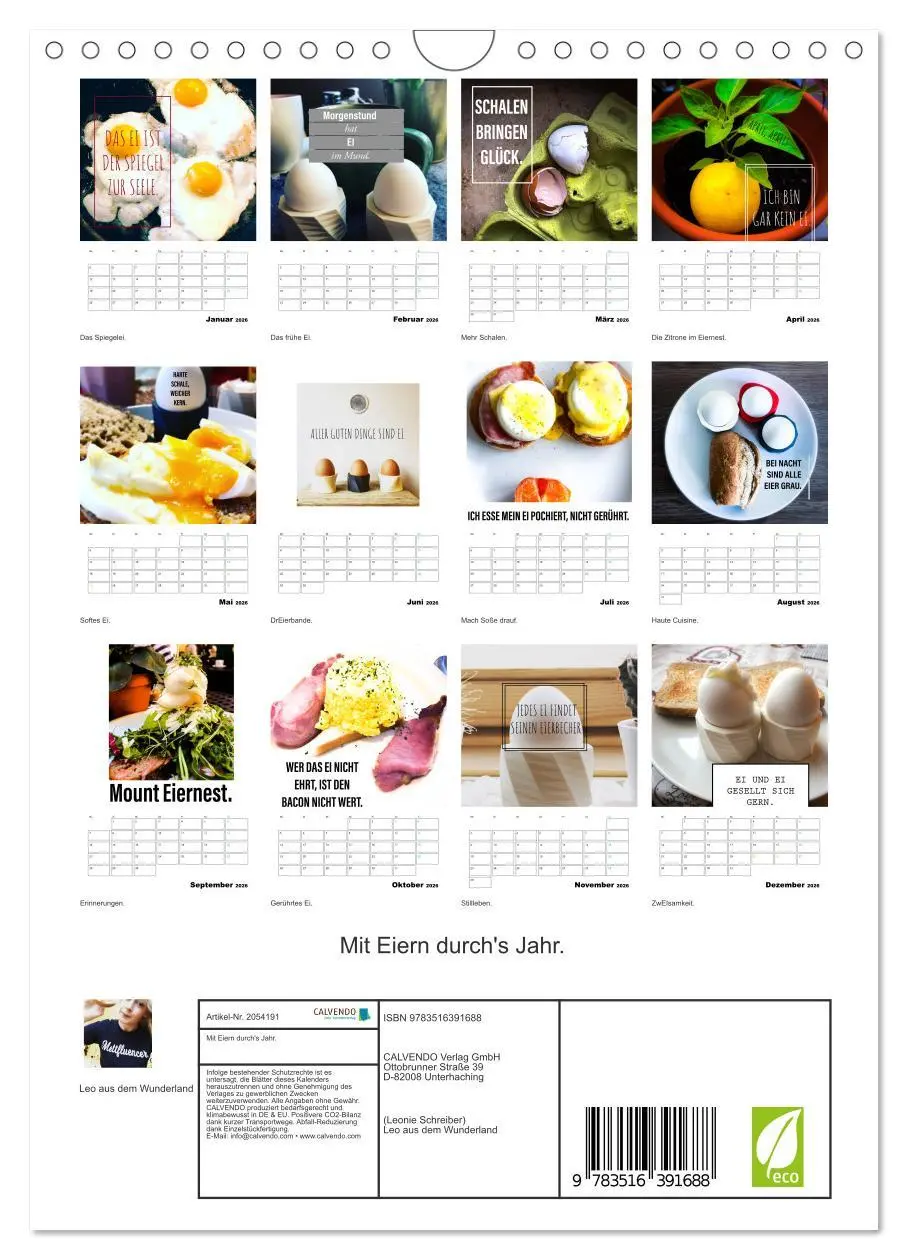 Bild: 9783516391688 | Mit Eiern durch's Jahr. (Wandkalender 2026 DIN A4 hoch), CALVENDO...