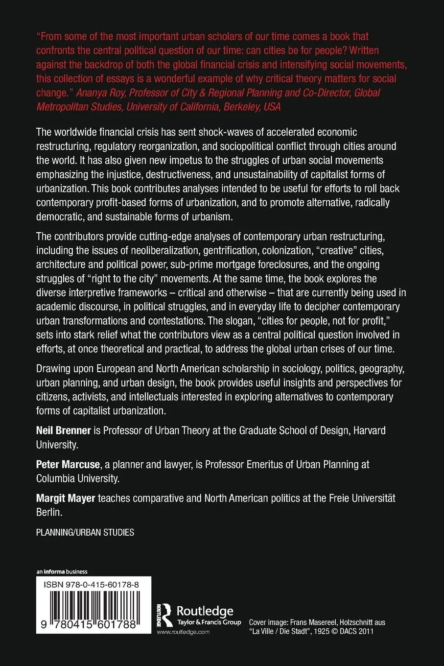 Rückseite: 9780415601788 | Cities for People, Not for Profit | Neil Brenner (u. a.) | Taschenbuch