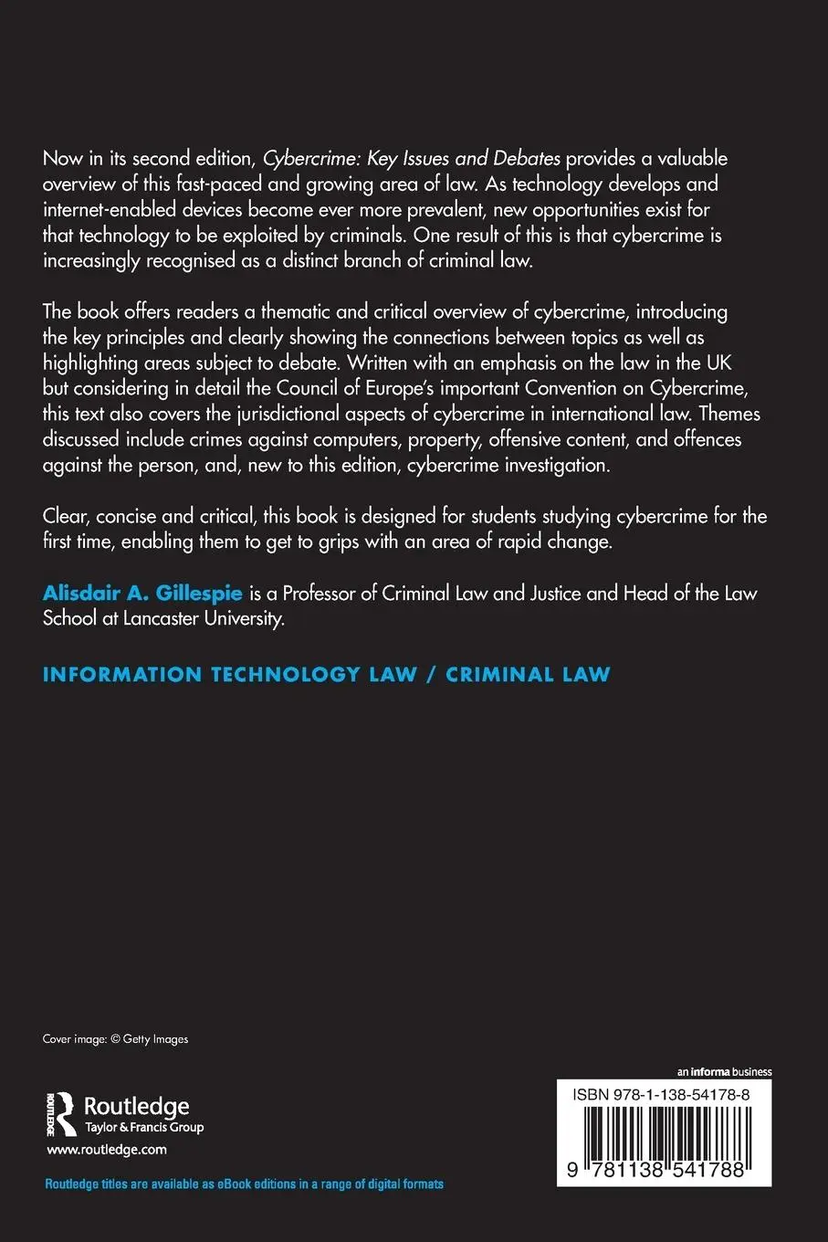 Rückseite: 9781138541788 | Cybercrime | Key Issues and Debates | Alisdair A. Gillespie | Buch