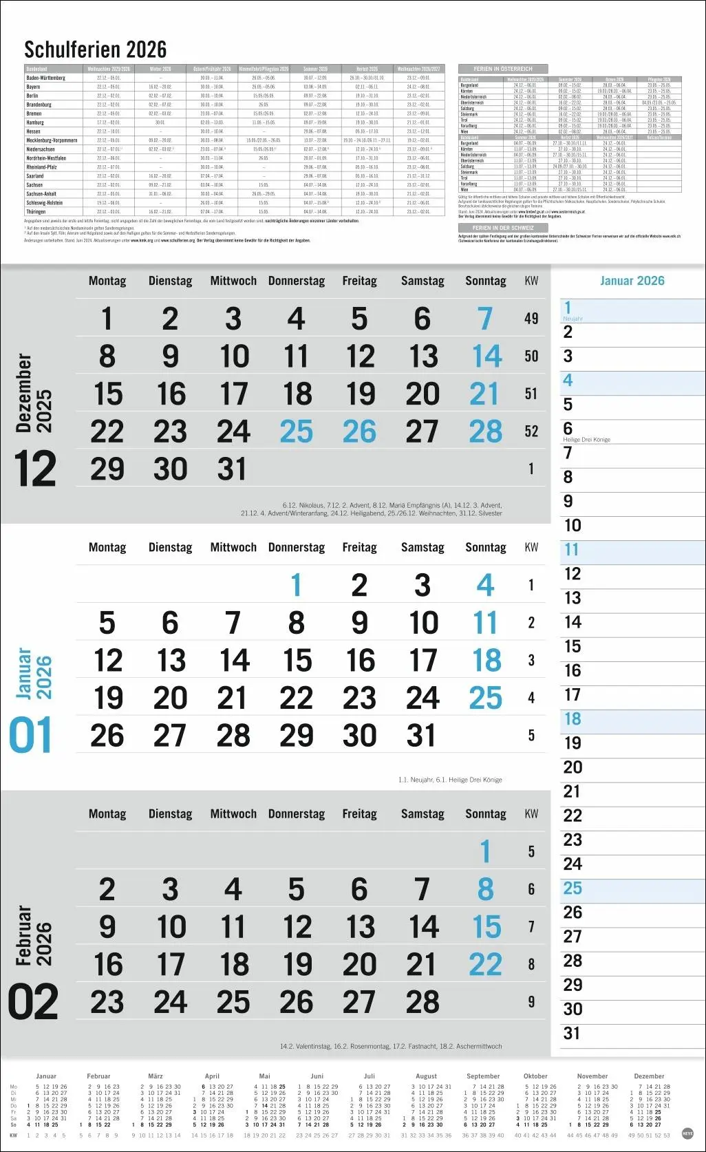 Cover: 9783756411788 | 3-Monats-Planer Klappfälzel 2026 | Heye | Kalender | Bürokalender Heye