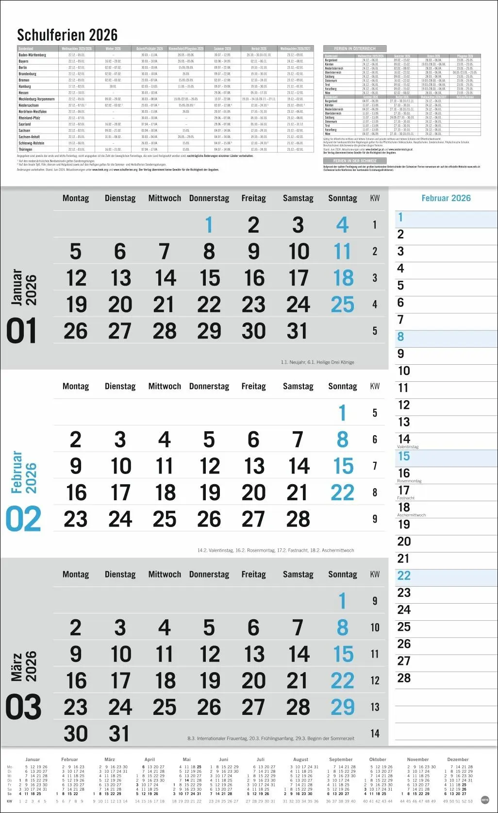 Bild: 9783756411788 | 3-Monats-Planer Klappfälzel 2026 | Heye | Kalender | Bürokalender Heye