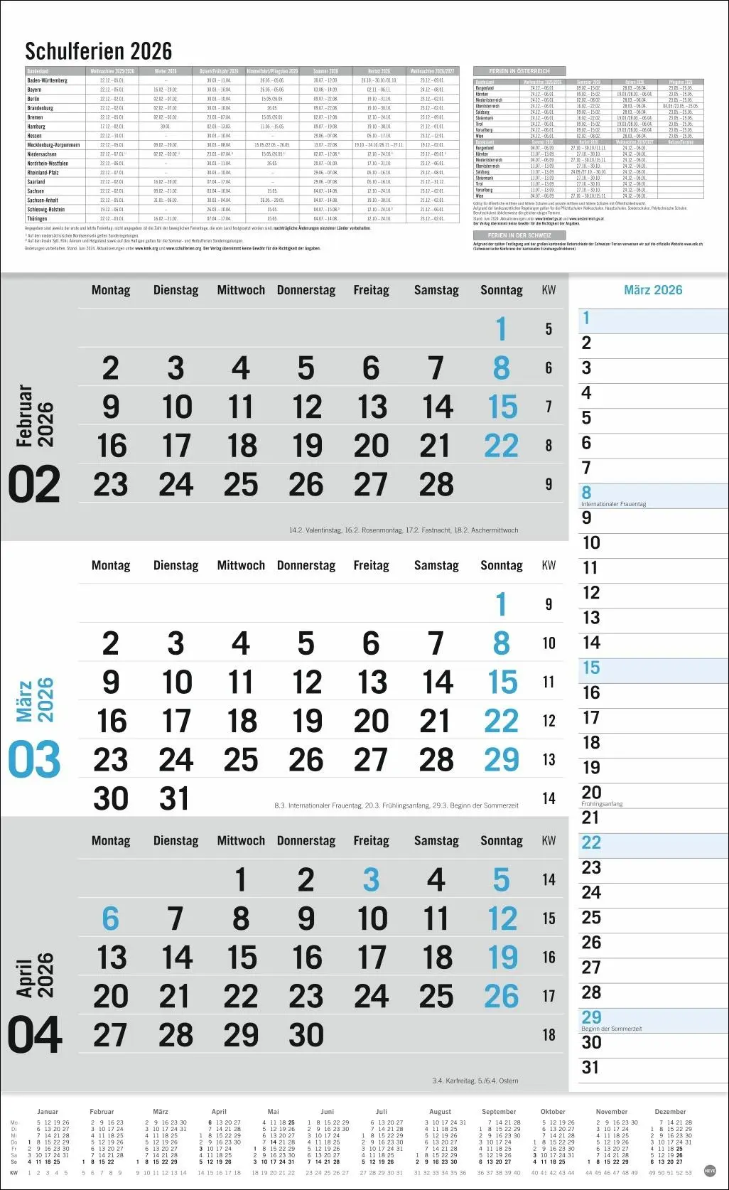 Bild: 9783756411788 | 3-Monats-Planer Klappfälzel 2026 | Heye | Kalender | Bürokalender Heye