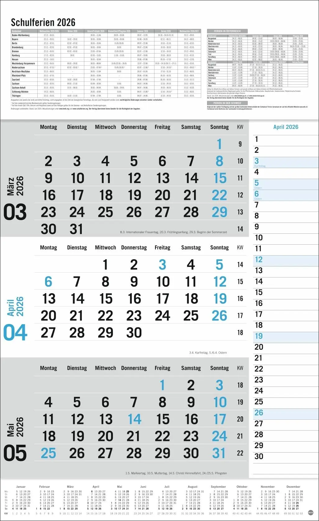 Bild: 9783756411788 | 3-Monats-Planer Klappfälzel 2026 | Heye | Kalender | Bürokalender Heye