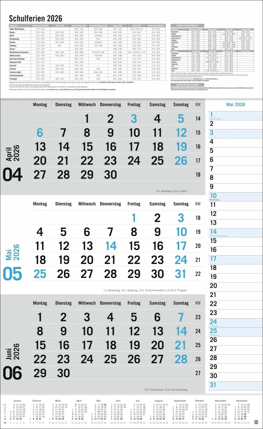 Bild: 9783756411788 | 3-Monats-Planer Klappfälzel 2026 | Heye | Kalender | Bürokalender Heye