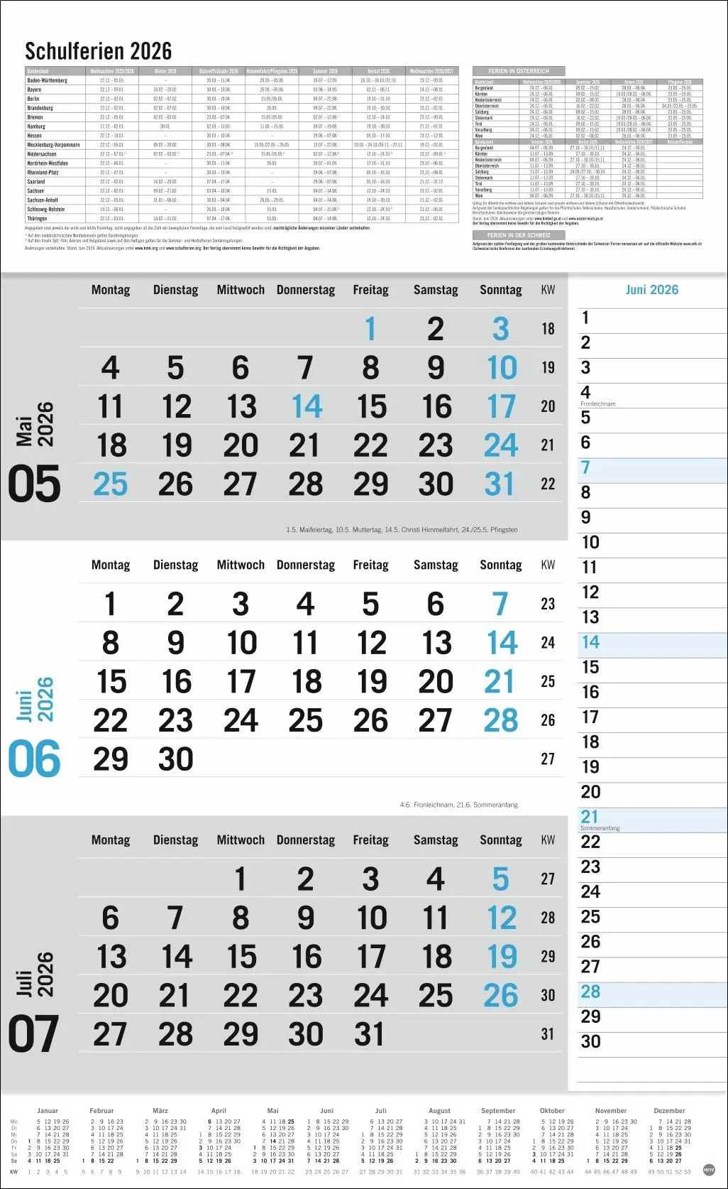 Bild: 9783756411788 | 3-Monats-Planer Klappfälzel 2026 | Heye | Kalender | Bürokalender Heye