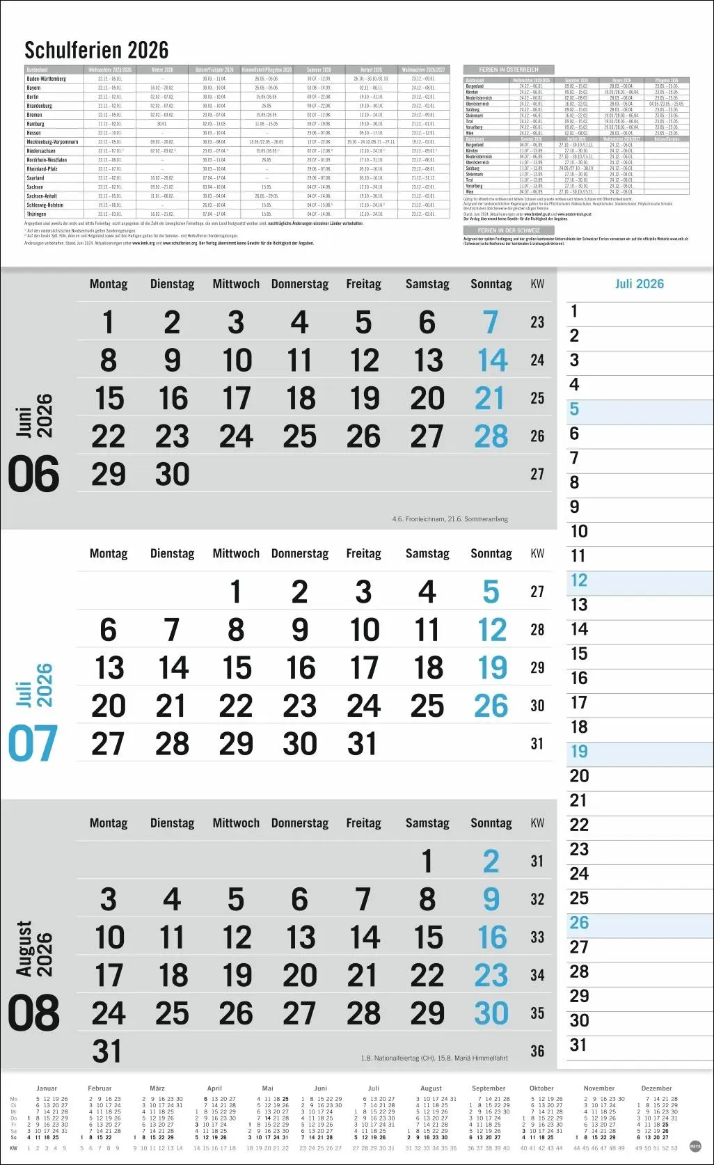 Bild: 9783756411788 | 3-Monats-Planer Klappfälzel 2026 | Heye | Kalender | Bürokalender Heye